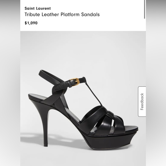 SAINT LAURENT TRIBUTE sandals black open toe strappy stiletto platform 36.5 - Picture 8 of 15